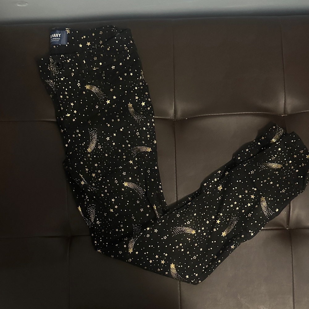 Old Navy Black Pants with Gold Star Pattern JEGGINGS!!